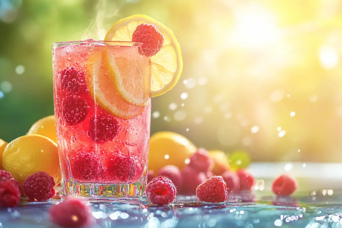 A refreshing glass of raspberry lemonade with fresh raspberries and lemon slices, showcasing how this summer drink can taste good with its perfect balance of sweet and tart flavors.